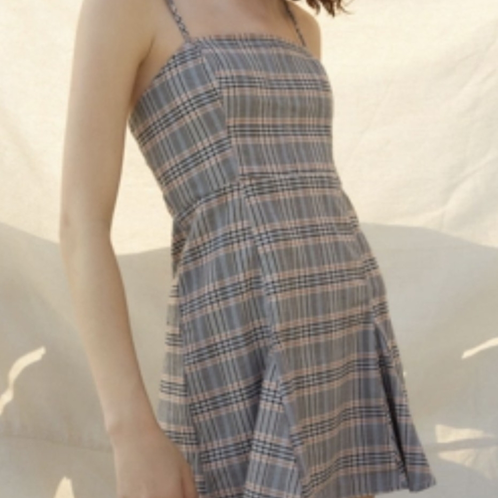 Pre-owned Urban Outfitters Blue Plaid Mini Dress - Picture 1 of 7